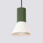 Suspension Estria cône acier beige et vert olive E14, gros plan