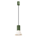Suspension Estria cône acier beige et vert olive E14