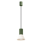Suspension Estria cône acier beige et vert olive E14