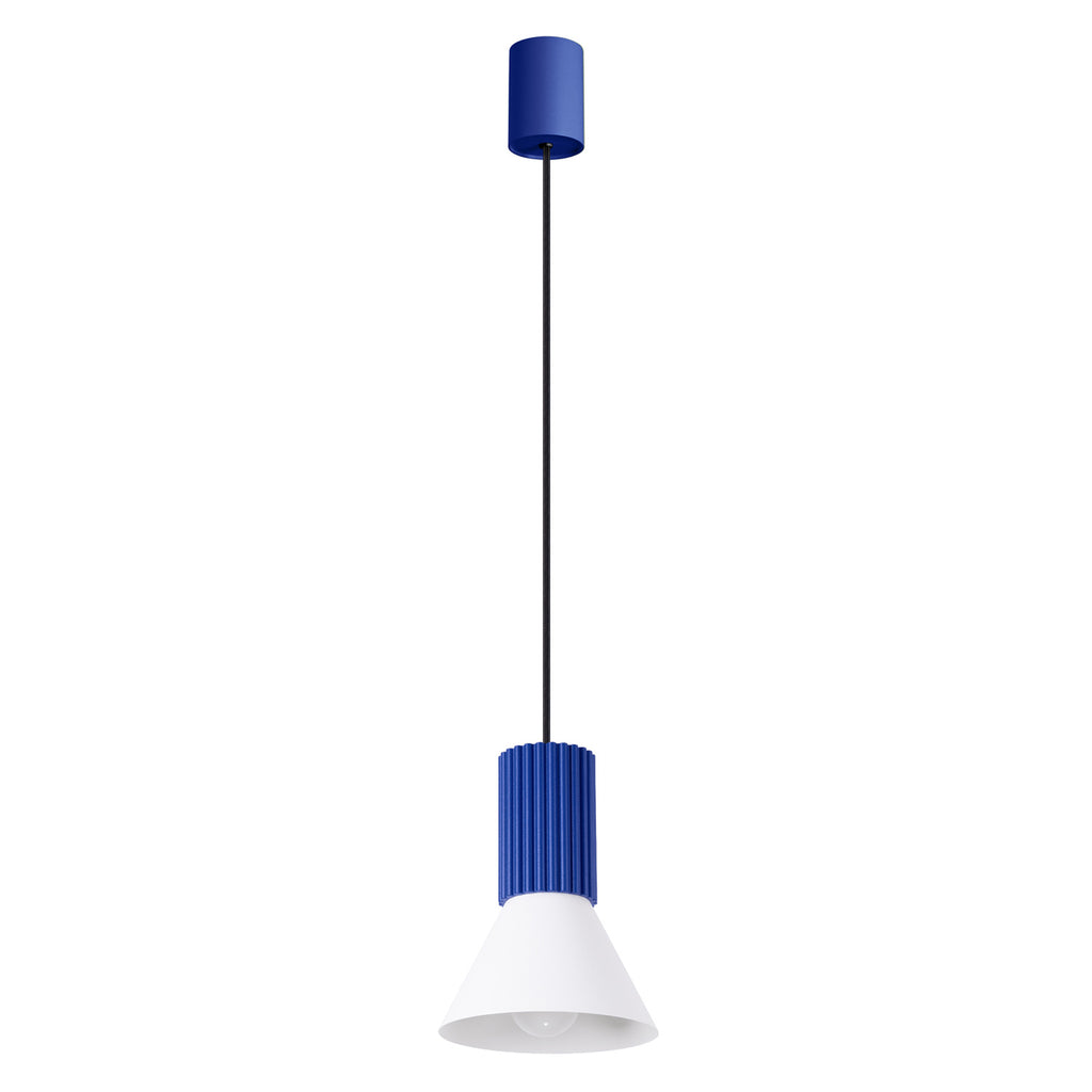 Suspension Estria cône acier blanc et outremer E14