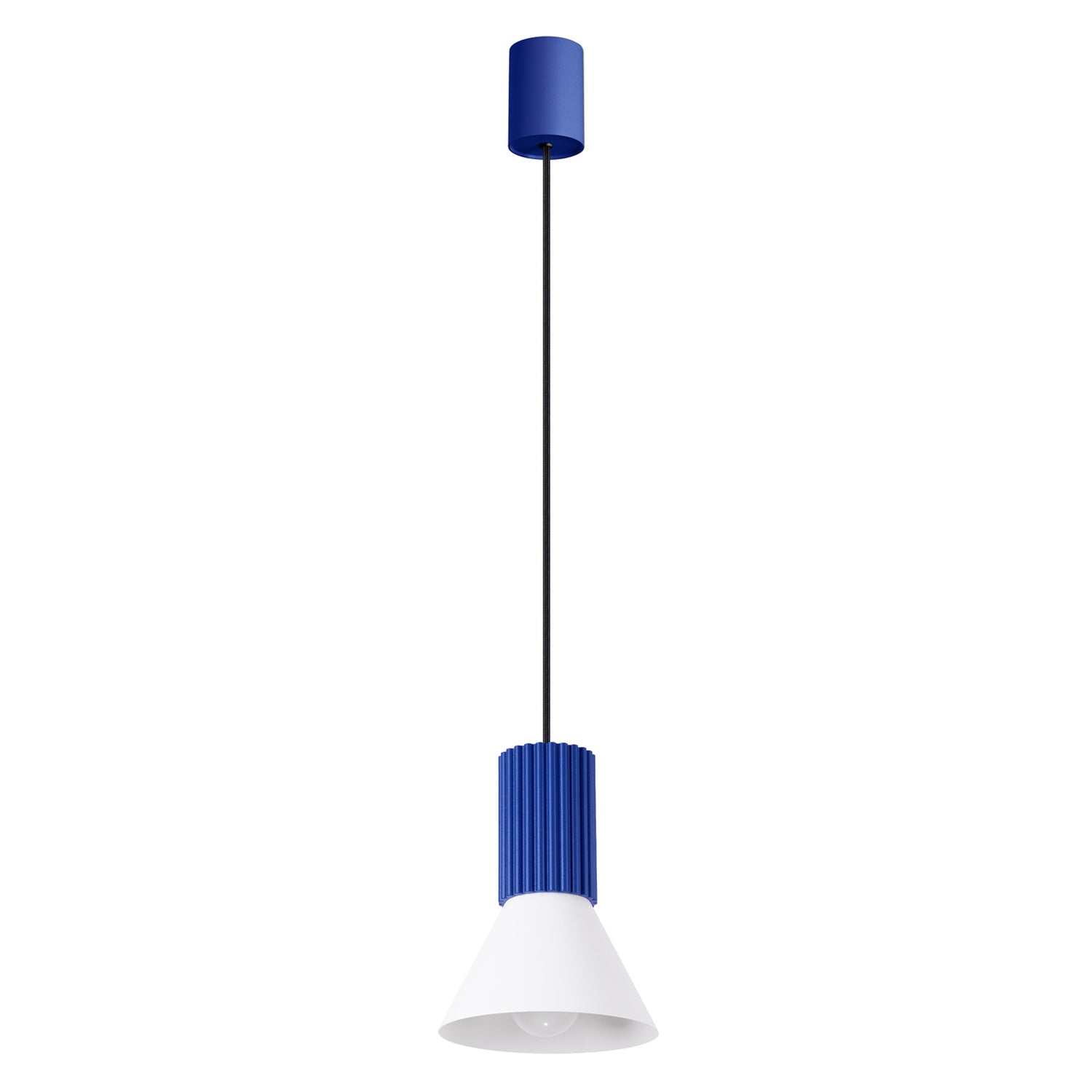 Suspension Estria cône acier blanc et outremer E14