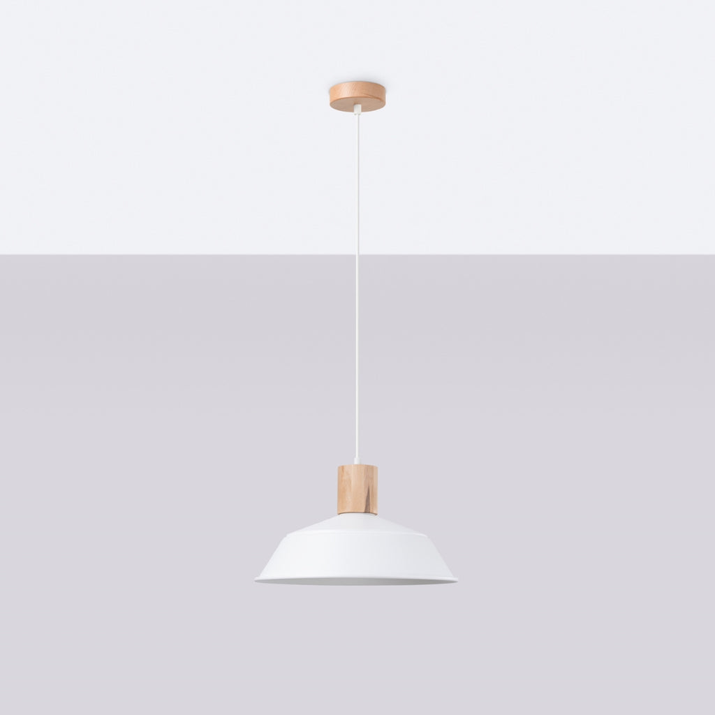 Suspension Fano métal et bois blanc E27 de profil