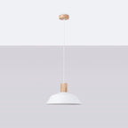Suspension Fano métal et bois blanc E27 de profil