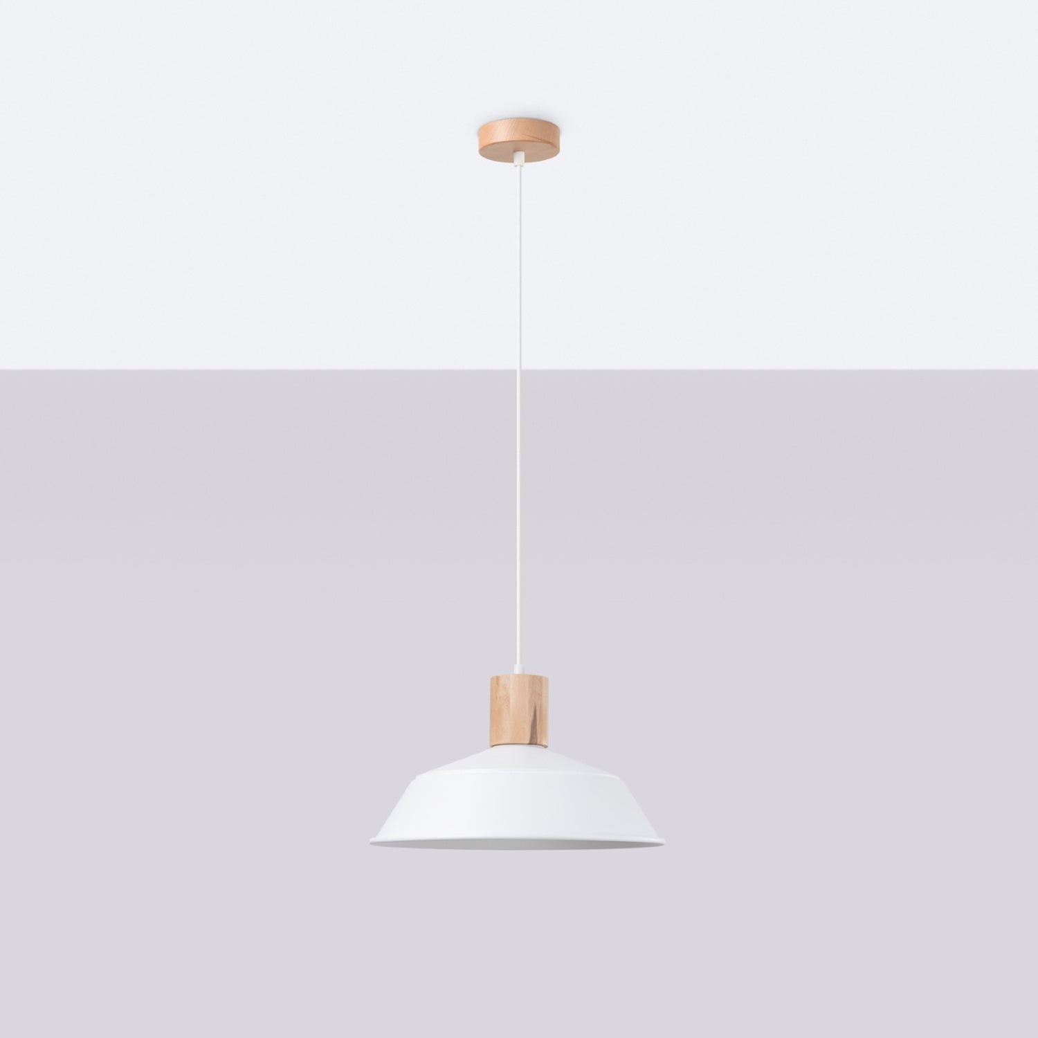 Suspension Fano métal et bois blanc E27 de profil