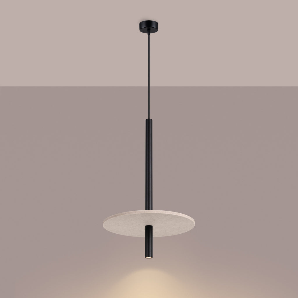 Suspension Feltro disque feutre beige et acier noir G9, en éclairage