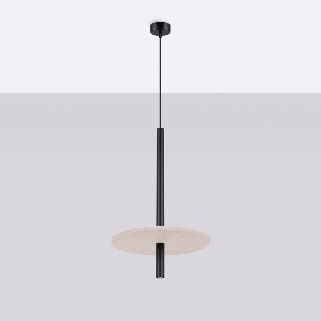 Suspension Feltro disque feutre beige et acier noir G9, vue de profil