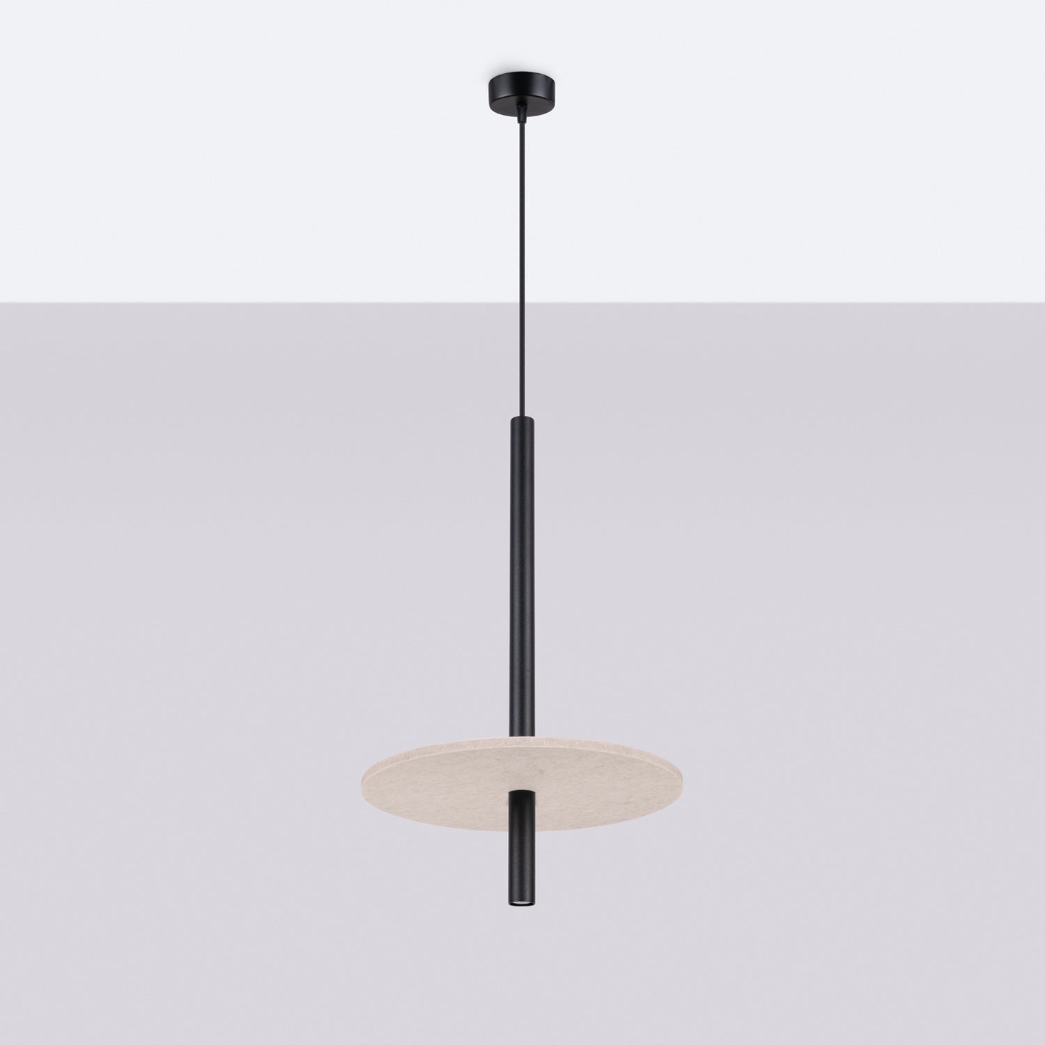 Suspension Feltro disque feutre beige et acier noir G9, vue de profil