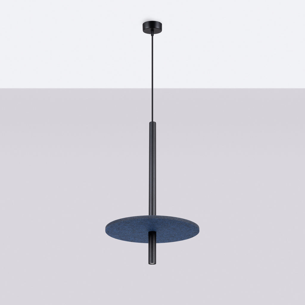 Suspension Feltro disque feutre bleu marine et acier noir G9, vue de profil
