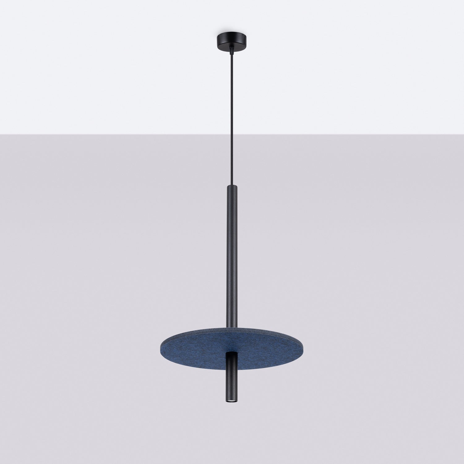 Suspension Feltro disque feutre bleu marine et acier noir G9, vue de profil