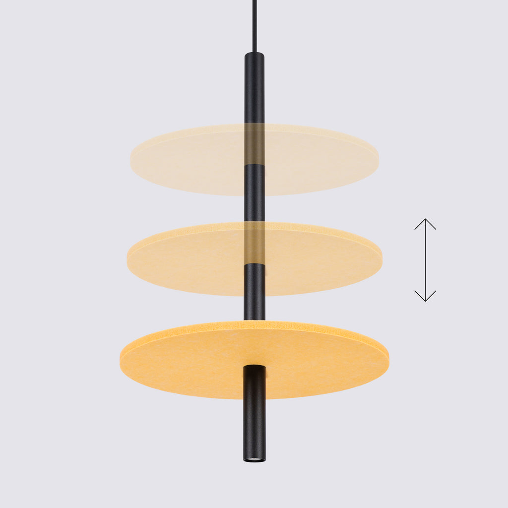 Suspension Feltro disque feutre jaune moutarde et acier noir G9, détail