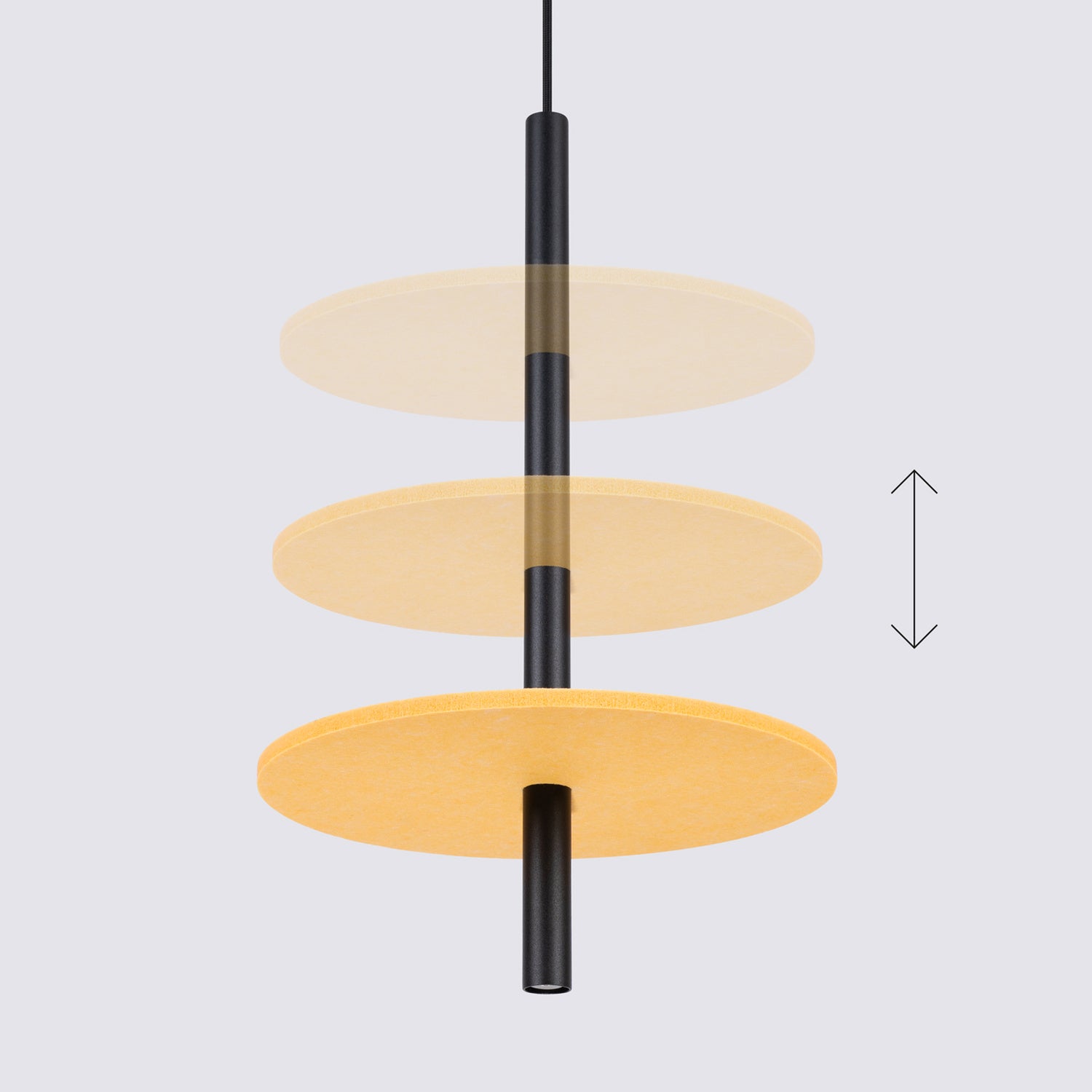 Suspension Feltro disque feutre jaune moutarde et acier noir G9, détail