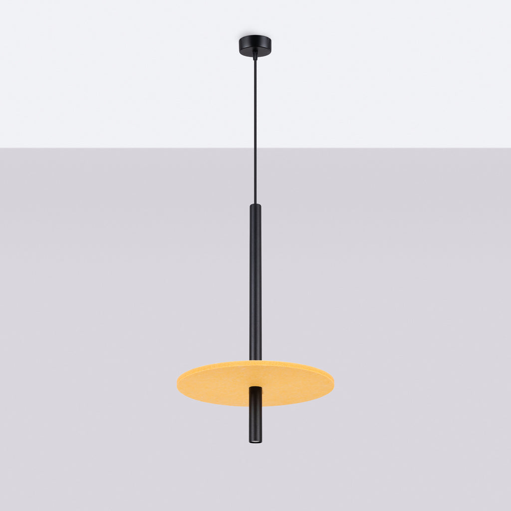 Suspension Feltro disque feutre jaune moutarde et acier noir G9, vue de profil