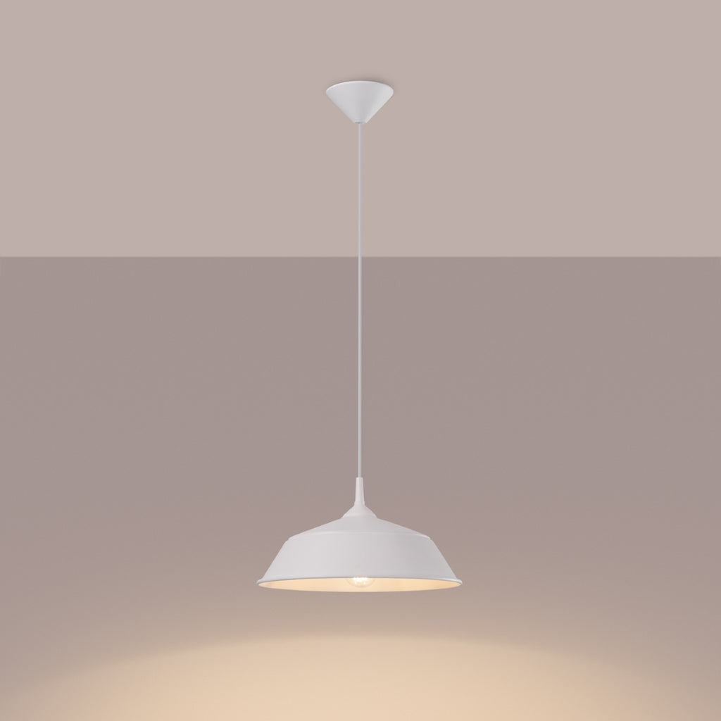 Suspension Frika métal blanc E27 allumée, lumière vers le bas