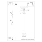 Schéma de montage de la suspension Mint avec étrier fixé au plafond et raccordement électrique