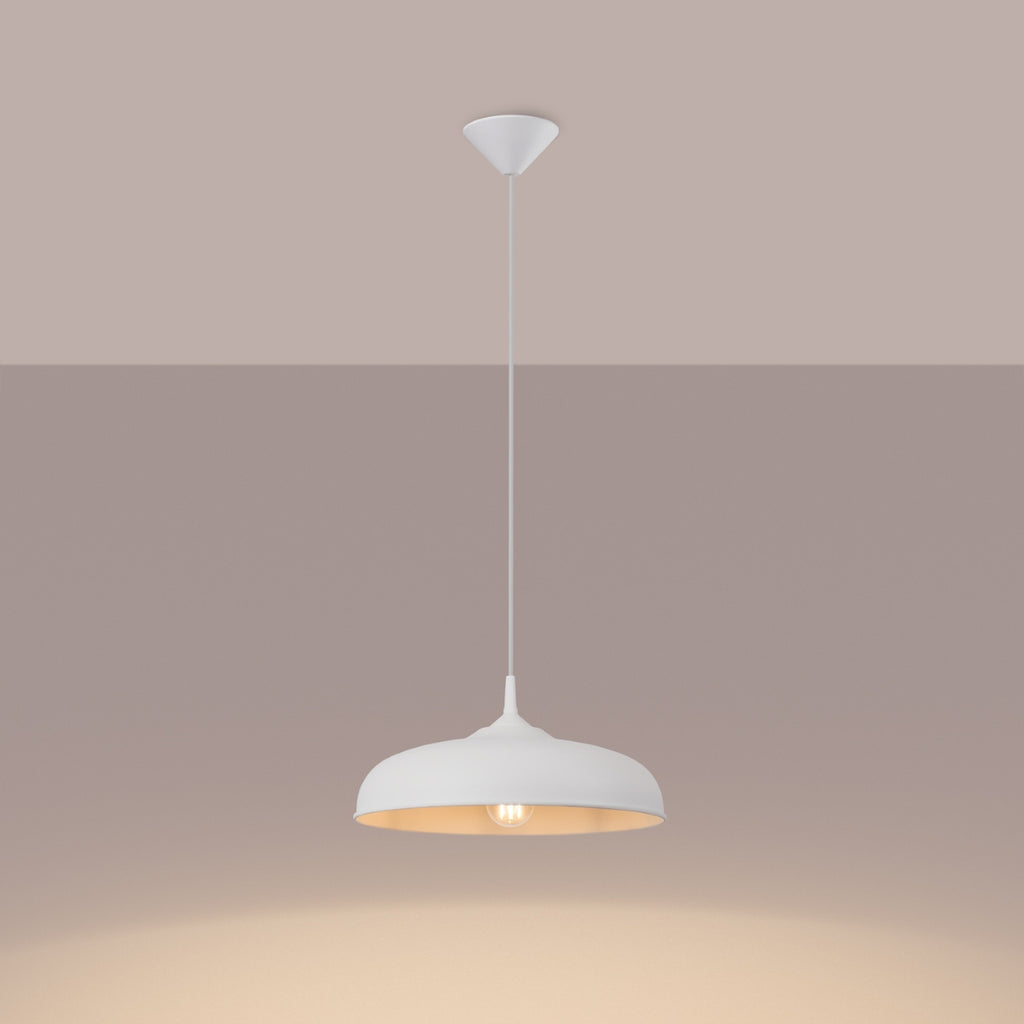 Suspension Gina métal blanc E27 allumée, lumière vers le bas