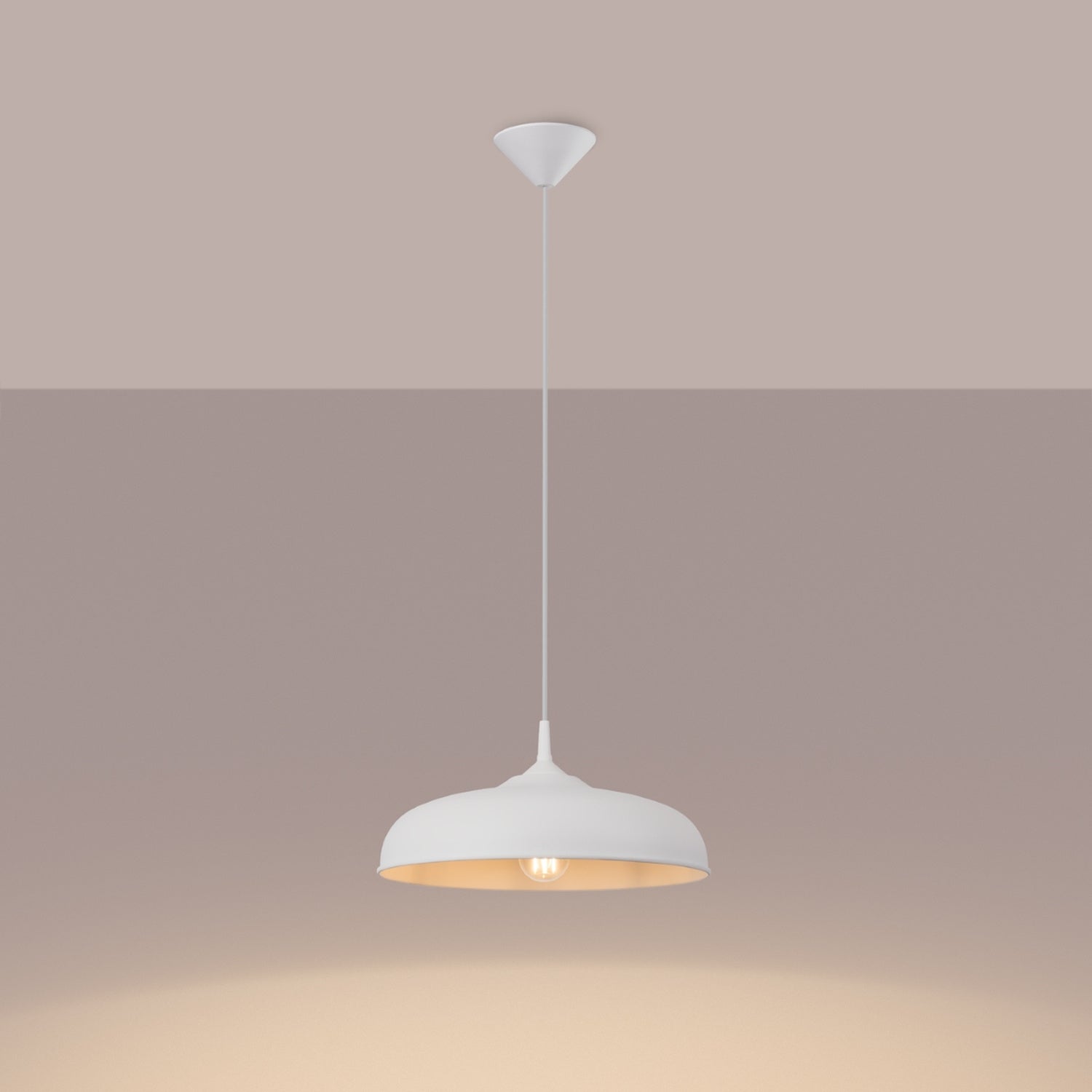 Suspension Gina métal blanc E27 allumée, lumière vers le bas