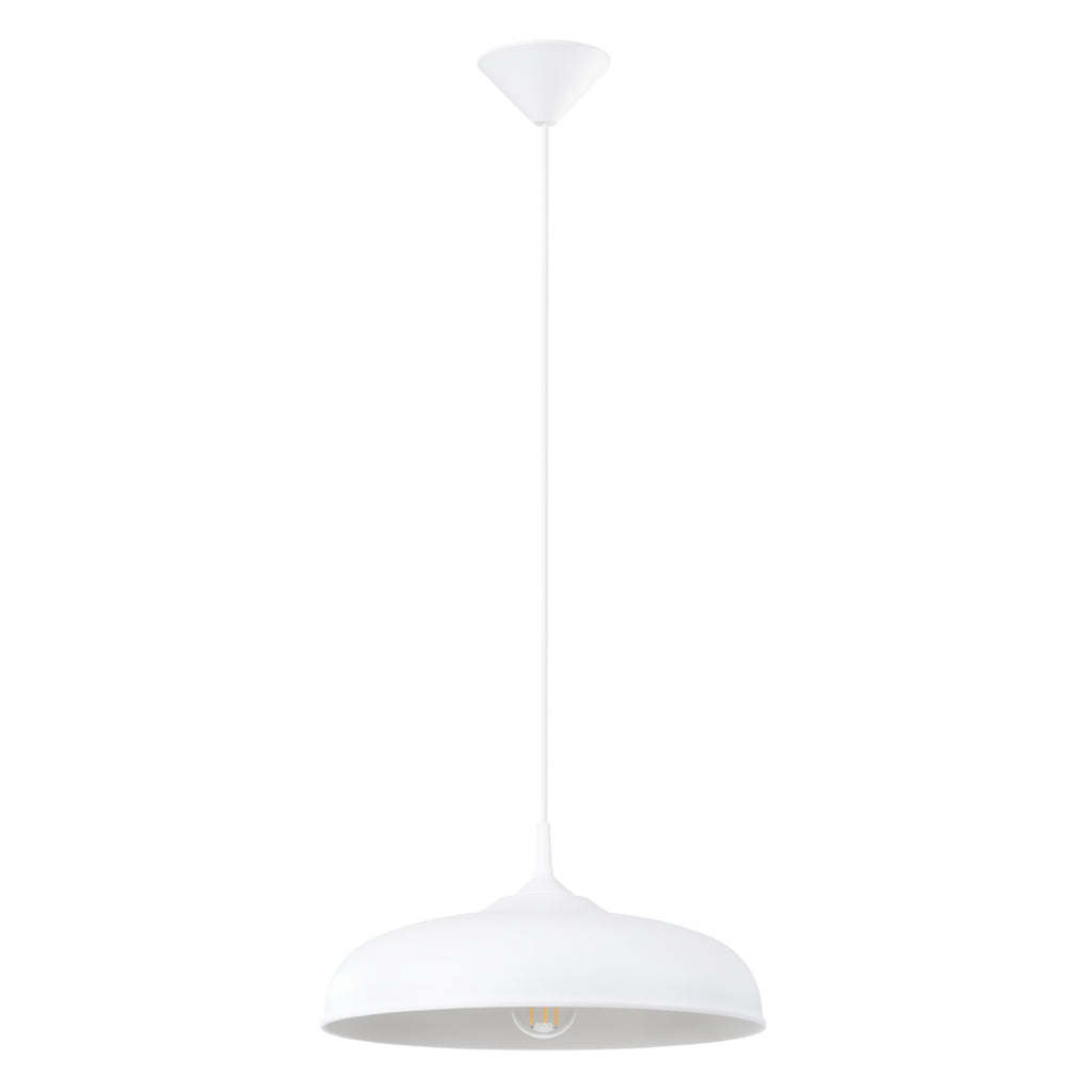 Suspension Gina métal blanc E27, abat-jour en métal blanc, coupole arrondie et lisse