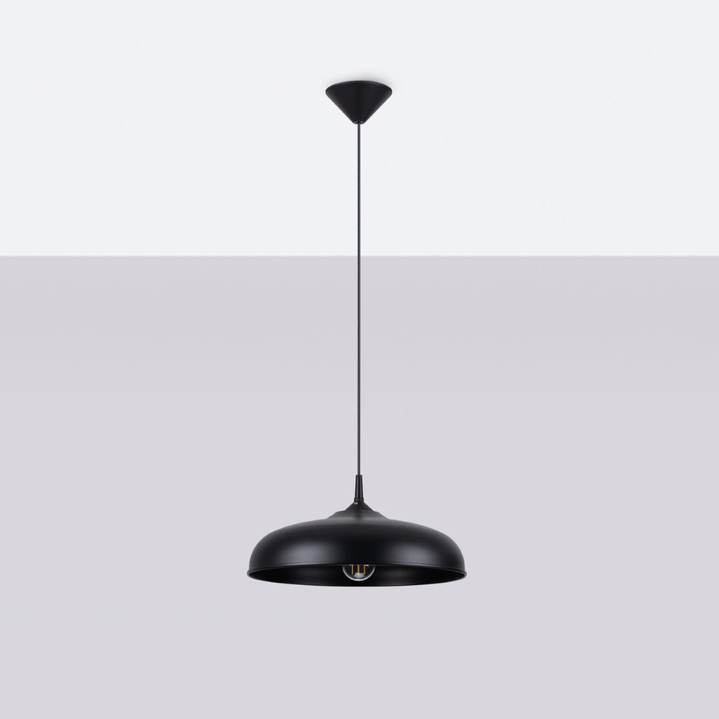 Suspension Gina métal noir E27 de profil