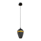 Suspension goutte Cometshine noire à bague dorée sous sa rosace ronde noire sur fond blanc