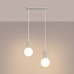 Suspension Halo 2 boules opale barre beige allumée, deux globes diffusants