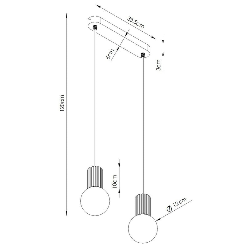 Dimensions Suspension Halo 2 boules opale barre G9
