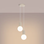 Suspension Halo 2 boules opale grappe beige allumée, deux globes diffusants