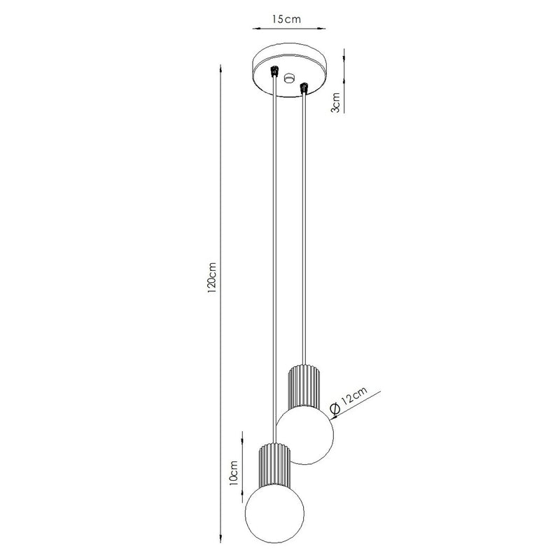 Dimensions Suspension Halo 2 boules opale grappe G9