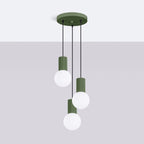 Suspension Halo 3 boules opale grappe vert olive suspendue au plafond