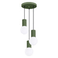 Suspension Halo 3 boules opale grappe vert olive, trois boules de verre opale sous leur rosace ronde