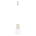 Suspension Halo boule opale beige, boule de verre opale sous son culot cannelé