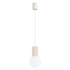 Suspension Halo boule opale beige, boule de verre opale sous son culot cannelé