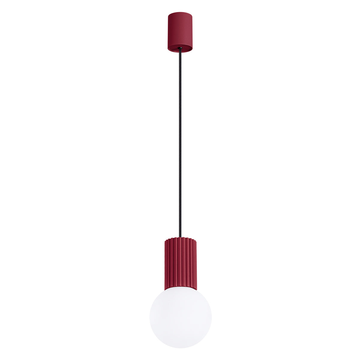 Suspension Halo boule opale bordeaux, boule de verre opale sous son culot cannelé