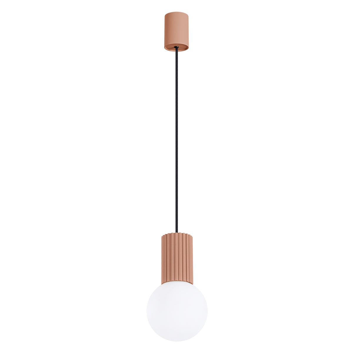 Suspension Halo boule opale brun moka, boule de verre opale sous son culot cannelé