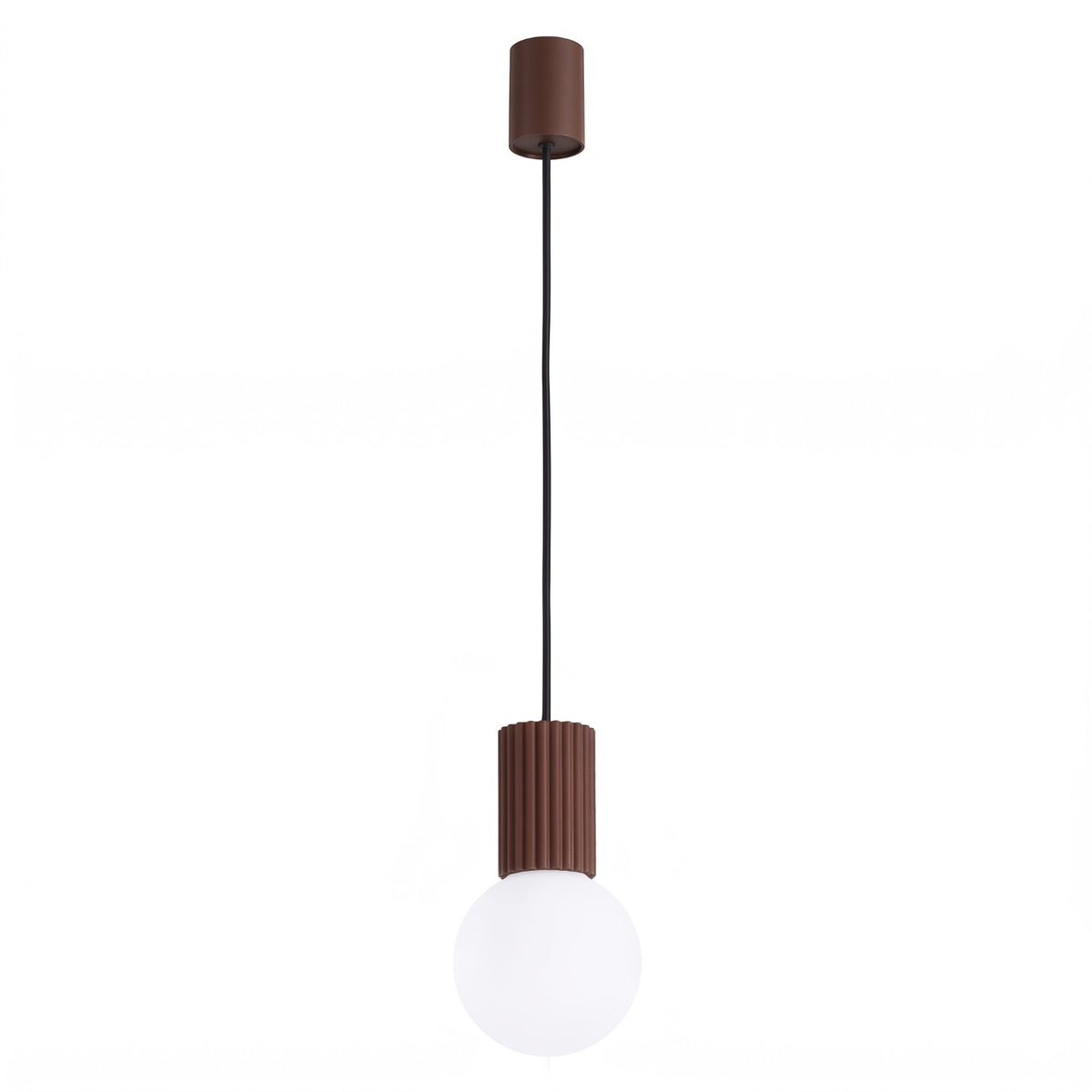 Suspension Halo boule opale brun, boule de verre opale sous son culot cannelé