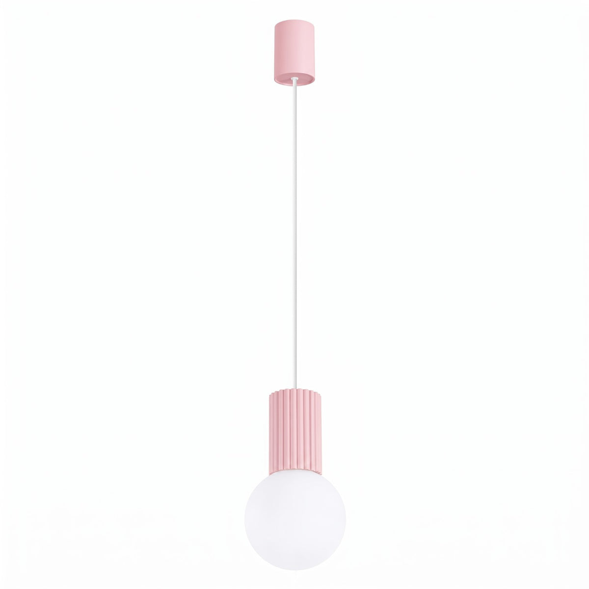 Suspension Halo boule opale rose, boule de verre opale sous son culot cannelé