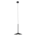 Suspension Hana noire tige fine évasée en cône plat avec LED au centre et rosace ronde sur fond blanc
