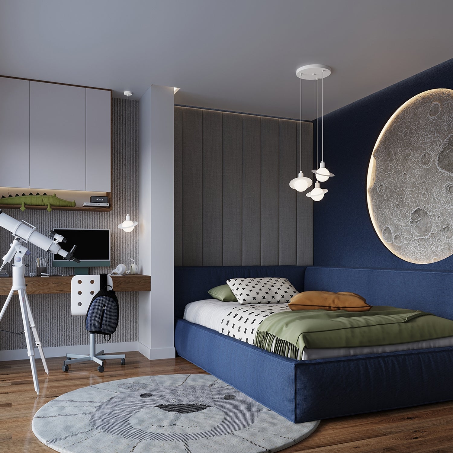 Suspension Hyperion globe opale et acier blanc G9, ambiance chaleureuse