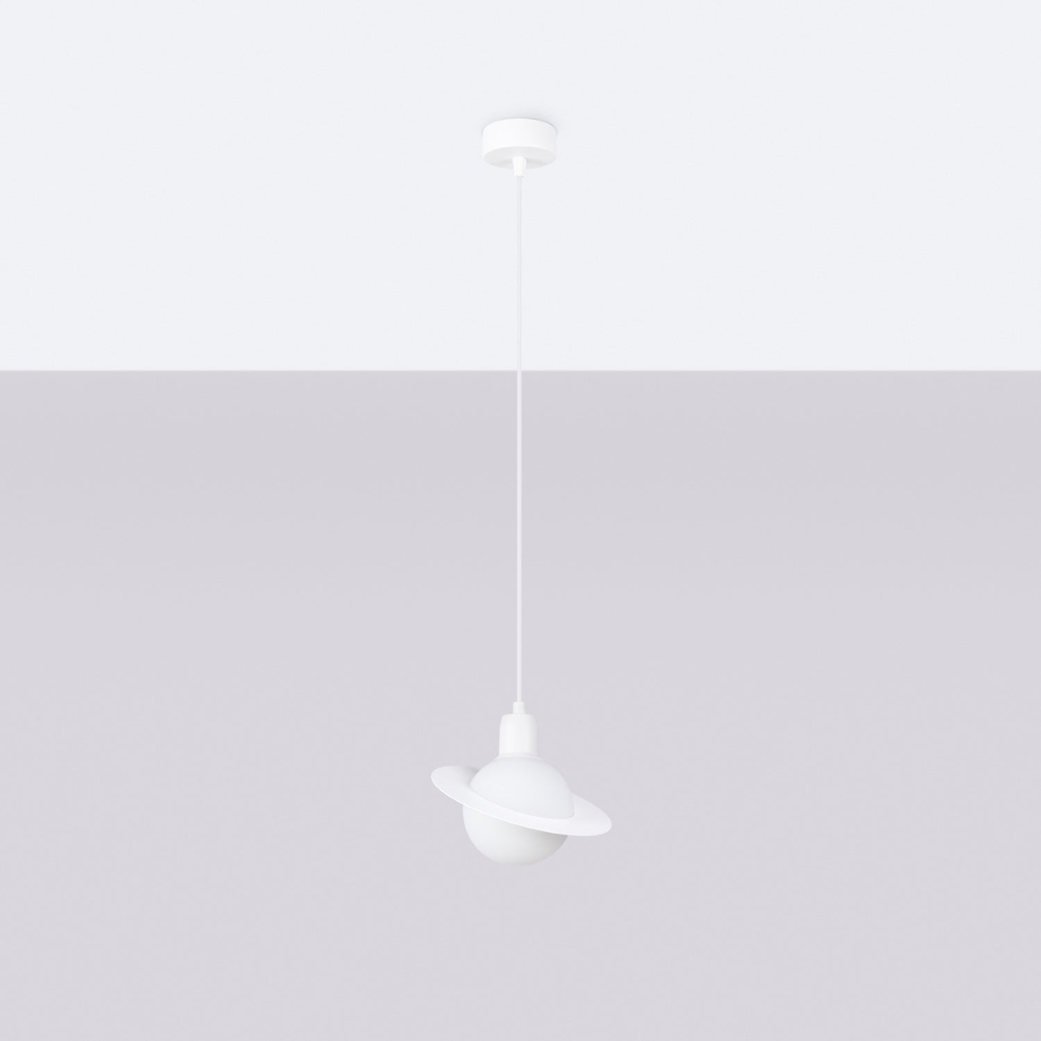 Suspension Hyperion globe opale et acier blanc G9 de profil