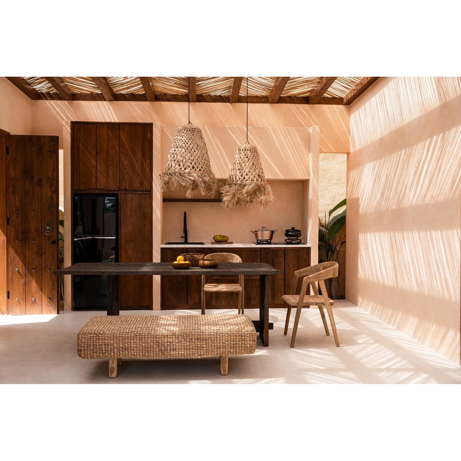 Abat-jour de suspension Jelly Fish en abaca naturel 43 cm en situation