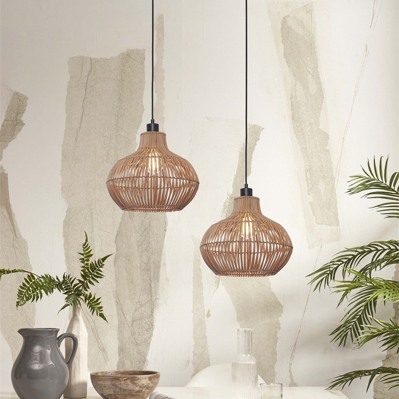 Suspension Kalahari rotin naturel 32 cm E27, vue 2