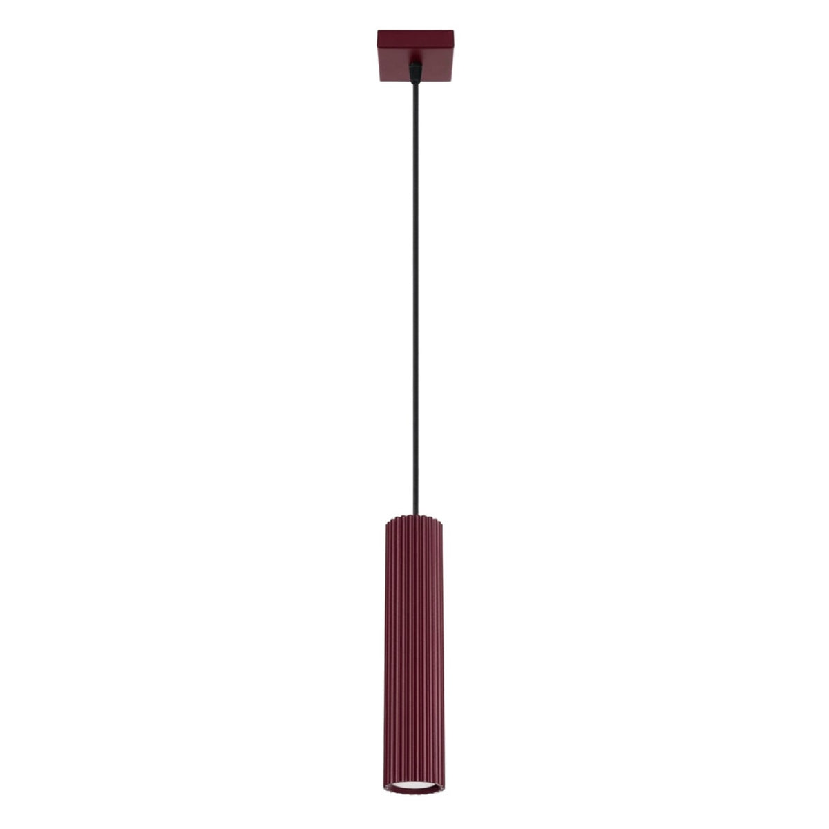 Suspension Karbon laque bordeaux tube cannelé suspendu à son câble