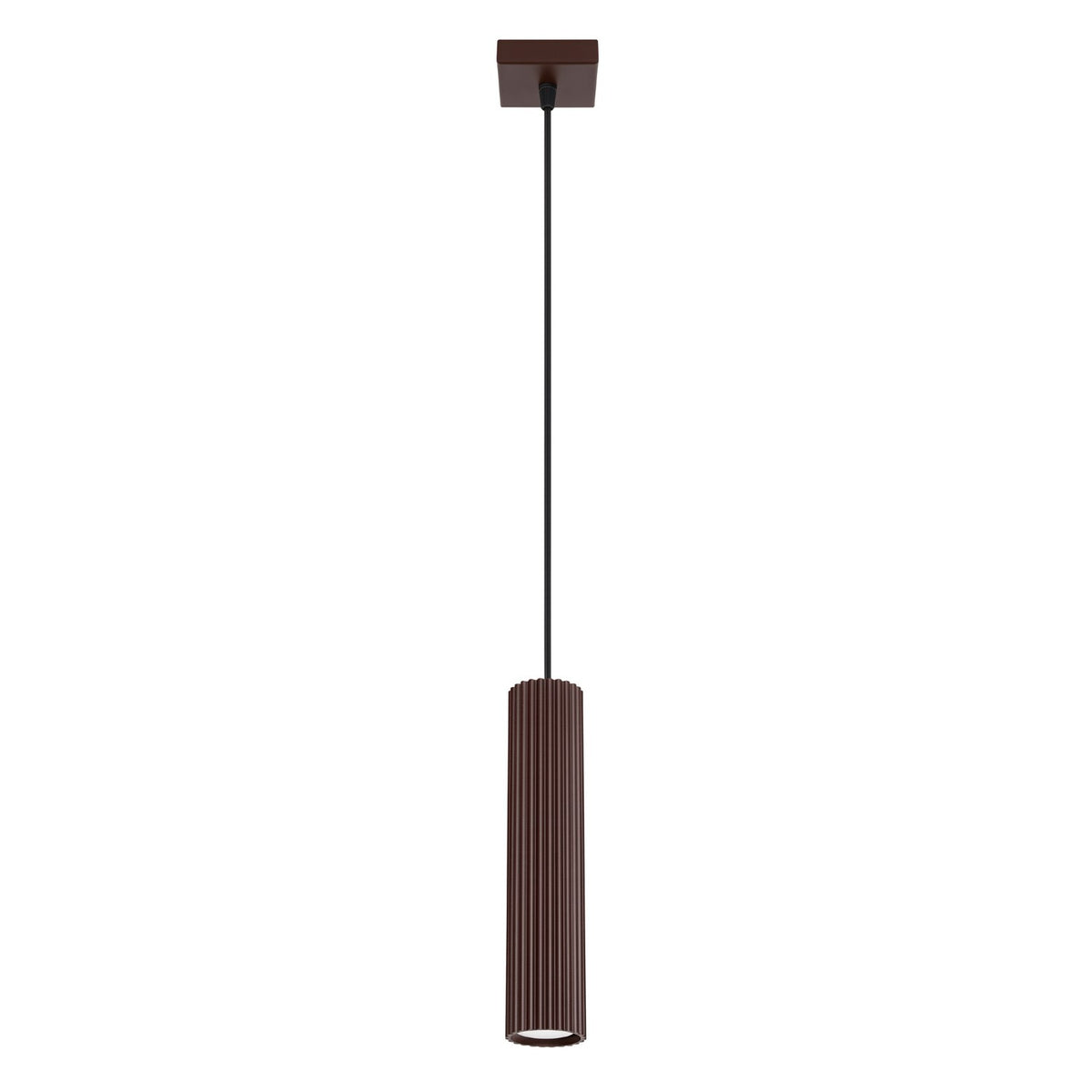 Suspension Karbon laque brune tube cannelé suspendu à son câble