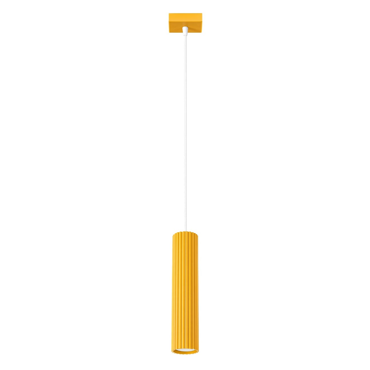 Suspension Karbon laque jaune tube cannelé suspendu à son câble