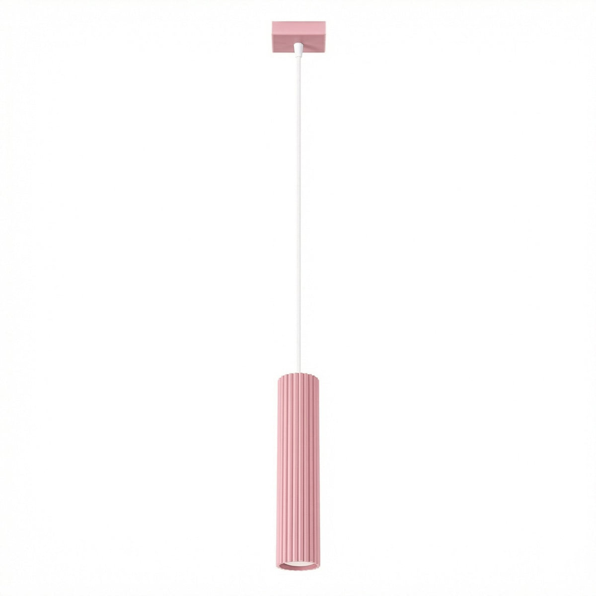 Suspension Karbon laque rose tube cannelé suspendu à son câble