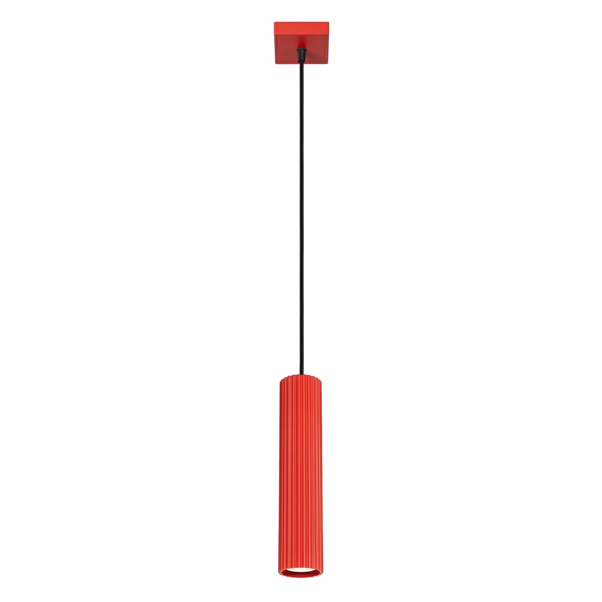 Suspension Karbon laque rouge tube cannelé suspendu à son câble