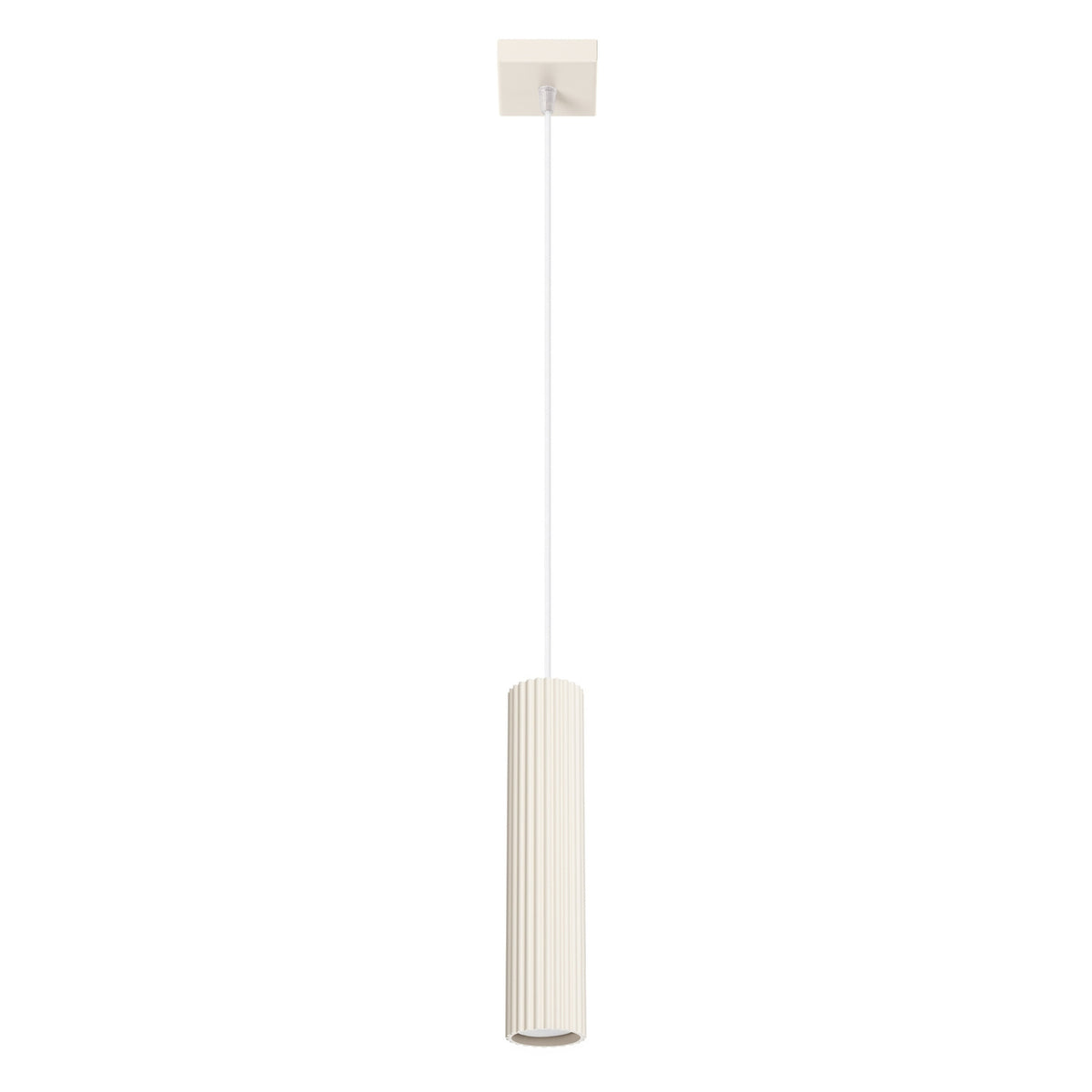 Suspension Karbon 1 tube beige, tube cannelé suspendu à son câble