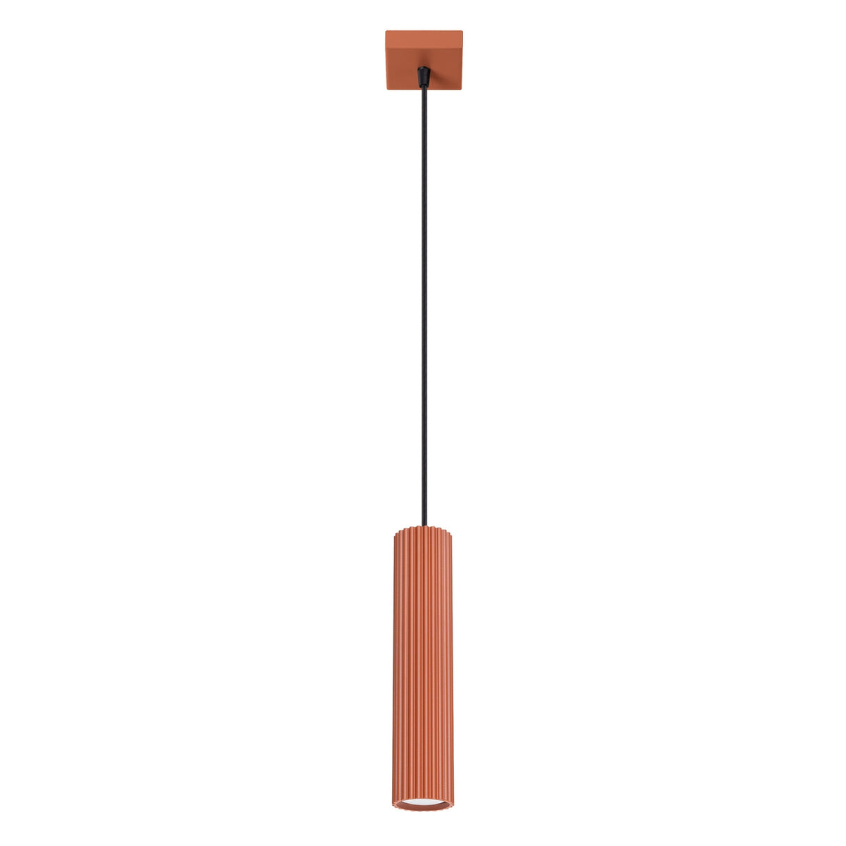 Suspension Karbon 1 tube ocre rouge, tube cannelé suspendu à son câble