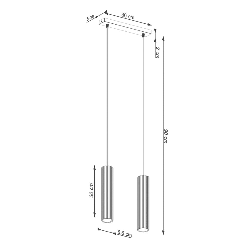 Dimensions Suspension Karbon 2 tubes barre GU10