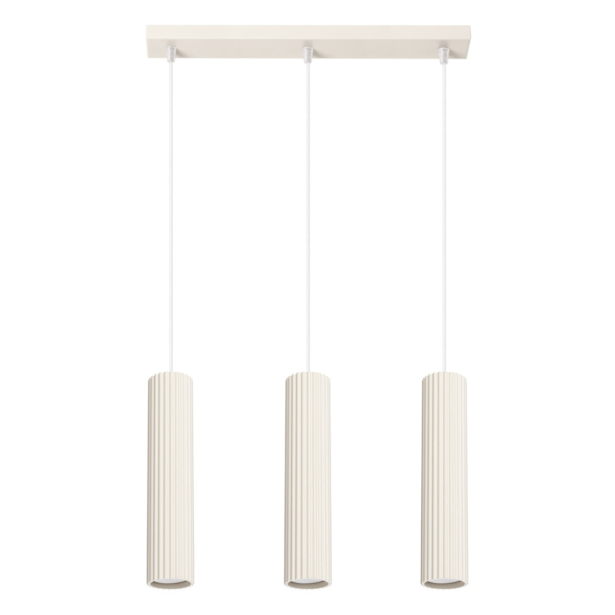 Suspension Karbon 3 tubes barre beige, trois tubes cannelés sous leur barre