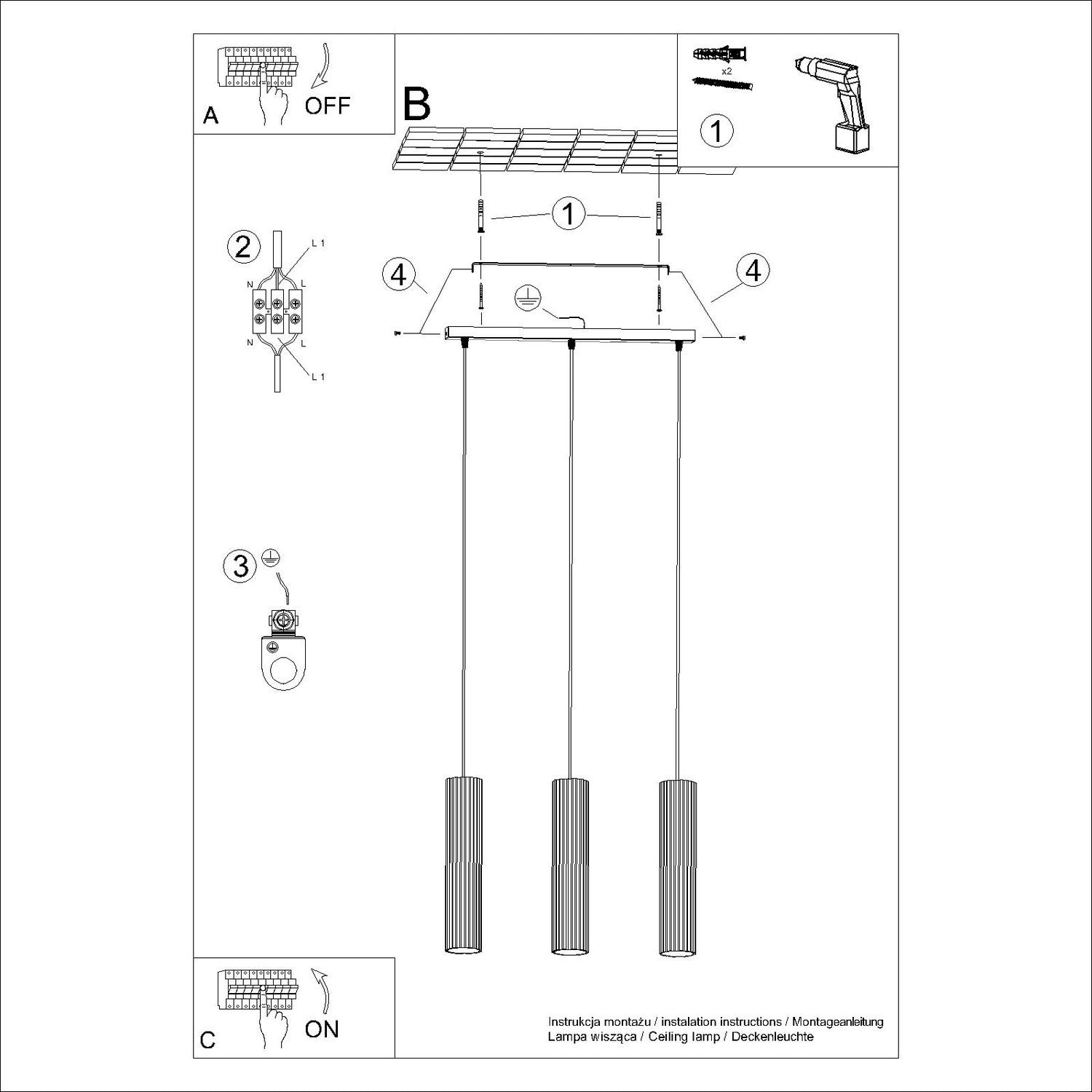 Schéma de montage du suspension Karbon 3 tubes barre bleu outremer